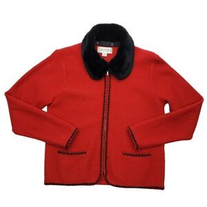 Vintage Casual Corner Women's Red Wool Faux‎ Fur Ski Resort Sweater M